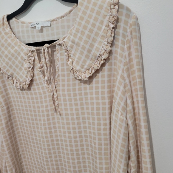 CLEO WOMEN PETER PAN COLLAR GINGHAM PULLOVER LONG SLEEVE BLOUSE - Picture 2 of 11